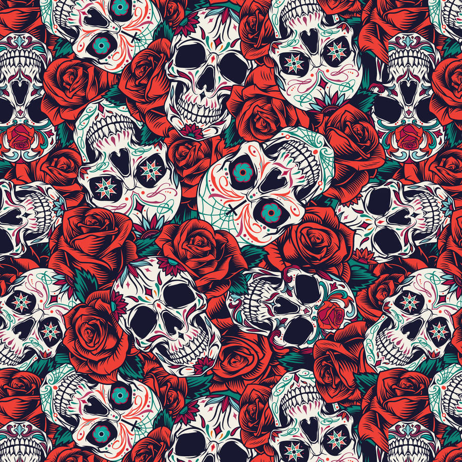 Calaveras, muerte, rosas, maldad, oscuridad.