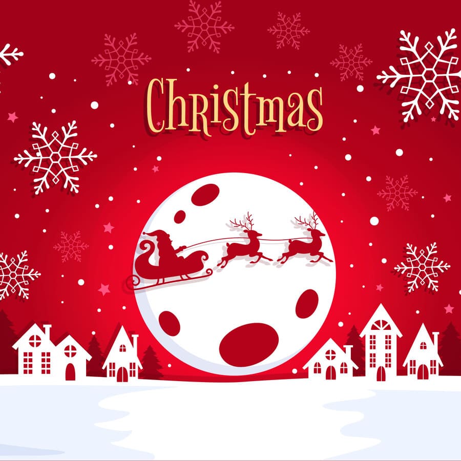 Navidad, copos de nieves, casas, nieve, luna nueva, rebaño.