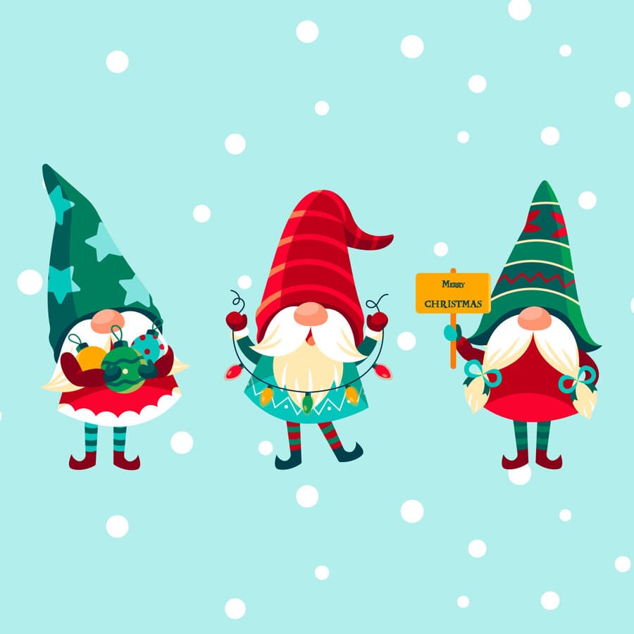 Navidad, Santa Claus, gorros navideños, copos de nieves, regalos.