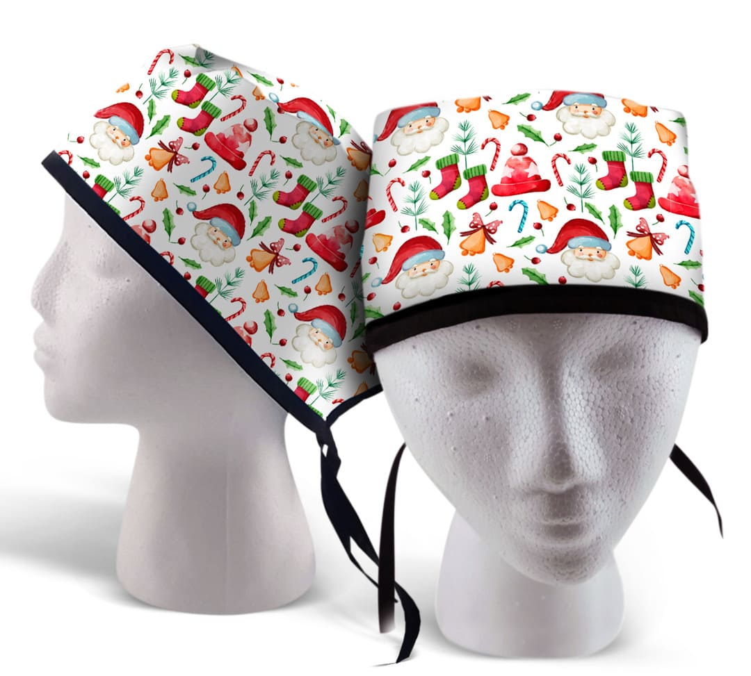 Navidad, Santa Claus, campanas, calcetines, gorros, lazos.
