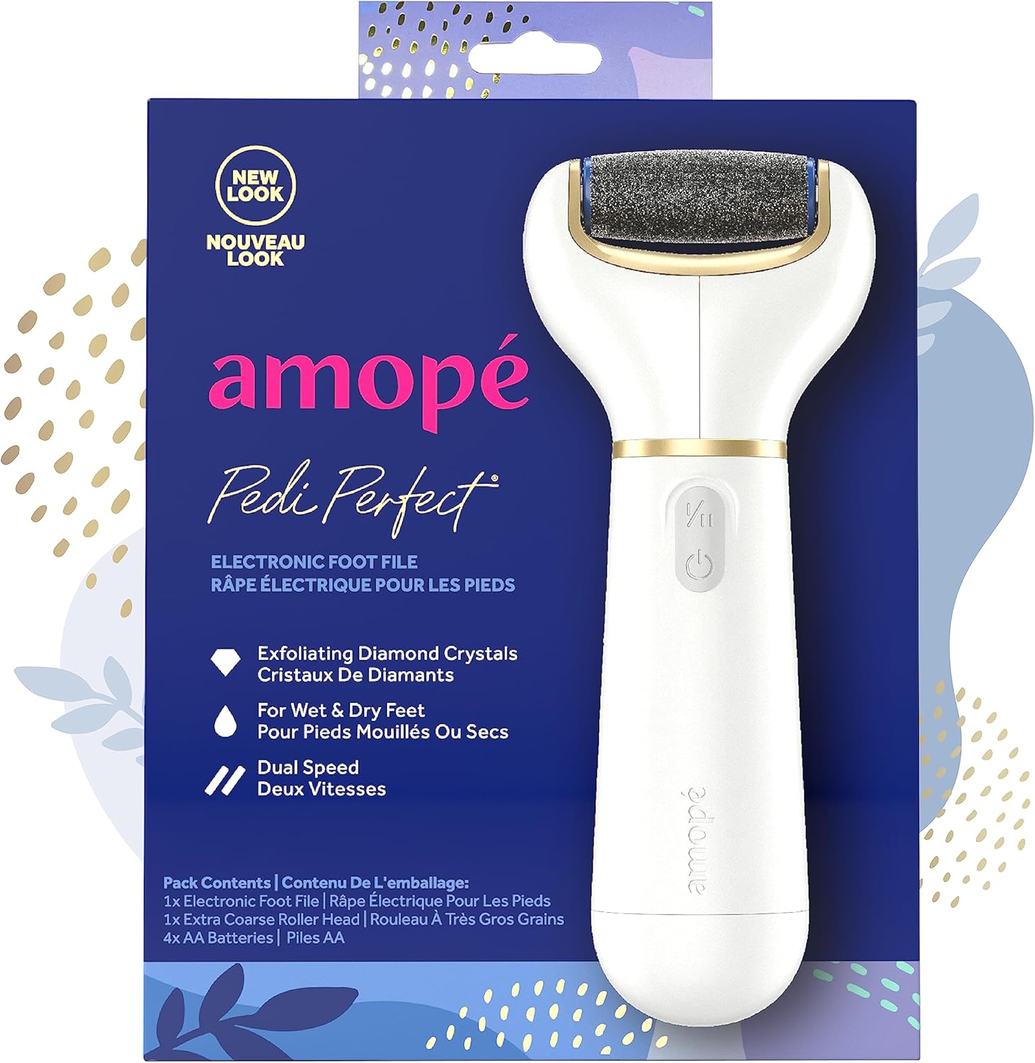 Amopé Pedi Perfect Electric Callus Remover Foot File w/ Diamond Crystals, Pedicure Tool for Feet, Removes Hard & Dead Skin, Feet Scrubber & Buffer, Splashproof, w/ Extra Coarse Roller Head, 1 Count image