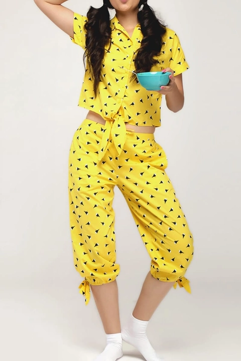 Knotted Yellow Birdy Capri Set