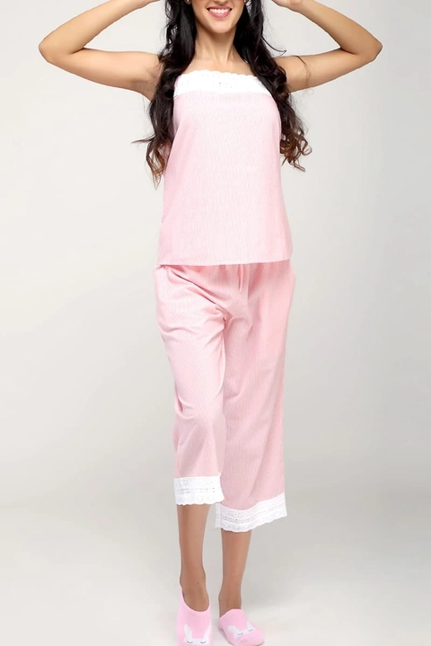 Peach Pin Stripes Capri Set