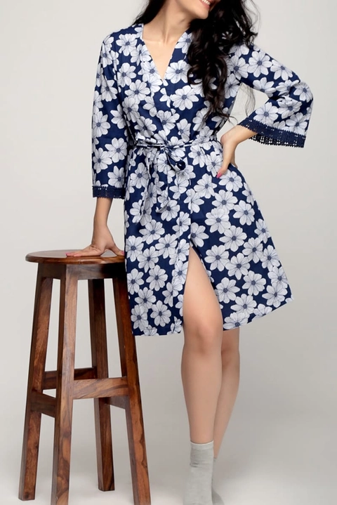 Navy Floral Robe