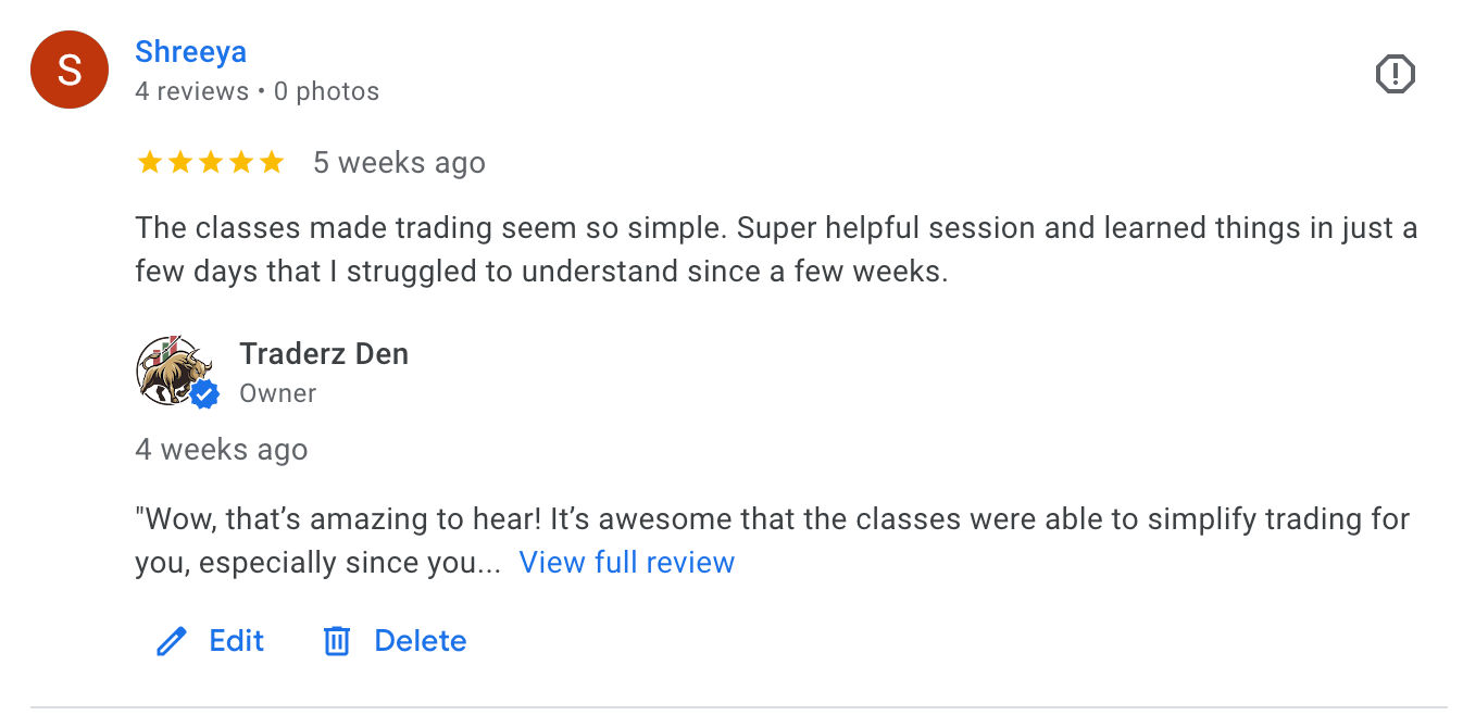 WhatsApp feedback from a Traderz Den learner