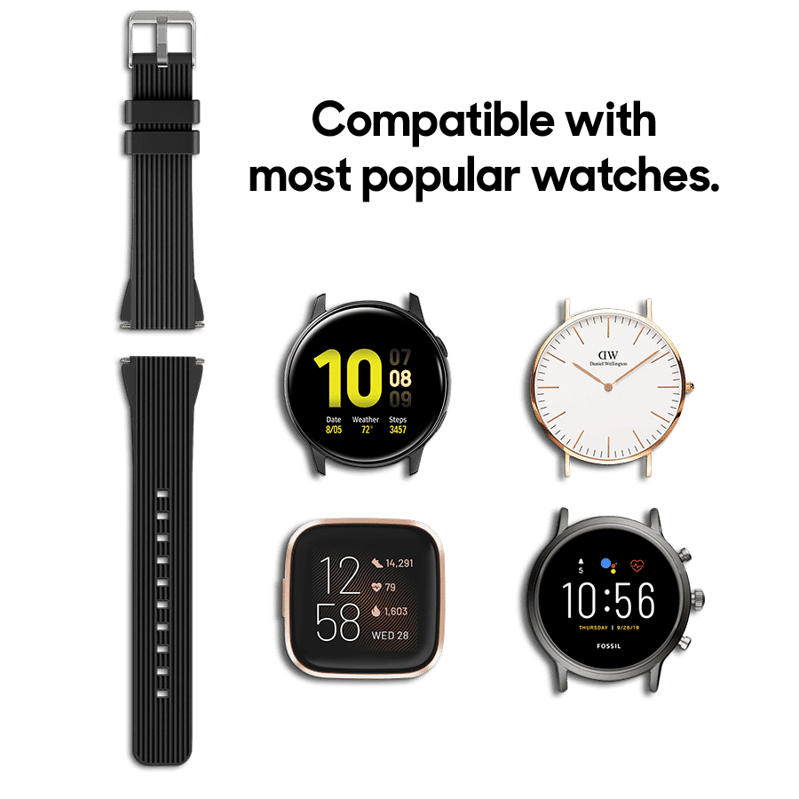 Black Silicone Universal WatchBand for Samsung, Huawei Smart Watches | Klippik | Online SHopping