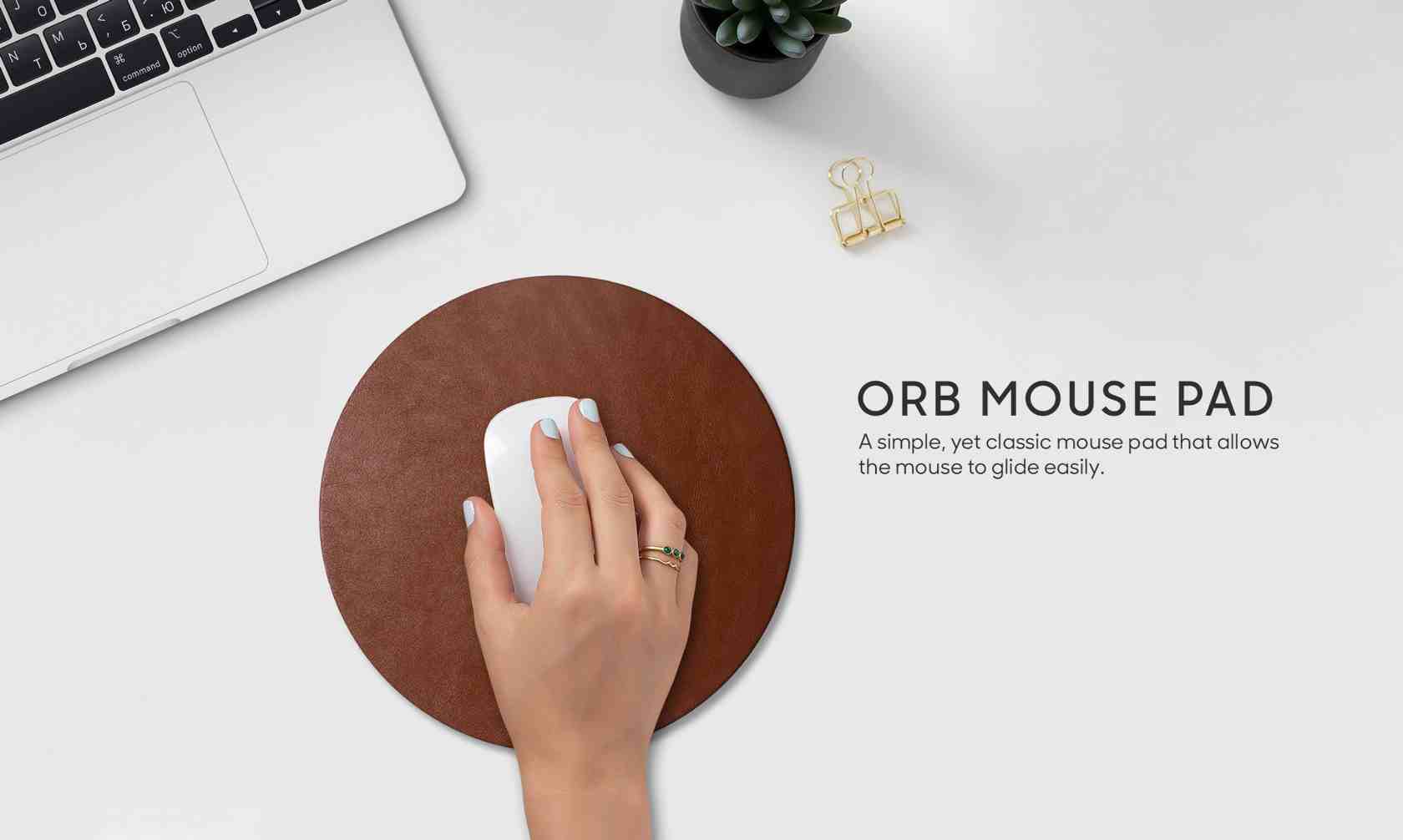 Orb Vegan Leather Mouse Pad (Tan) | Office Desk | Buy Online Kuwait UAE Saudi | KlippiK.com