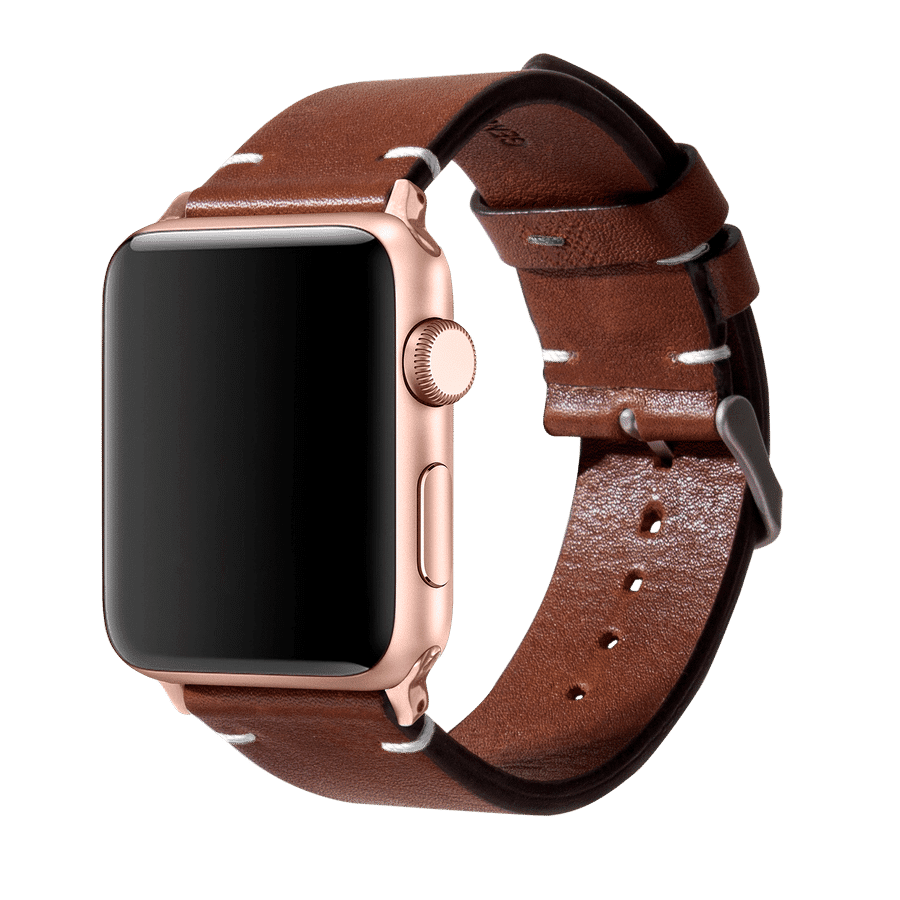 Brown Two-stitch Handmade Leather Apple WatchBand – Gold 38/40mm | KlippiK Kuwait