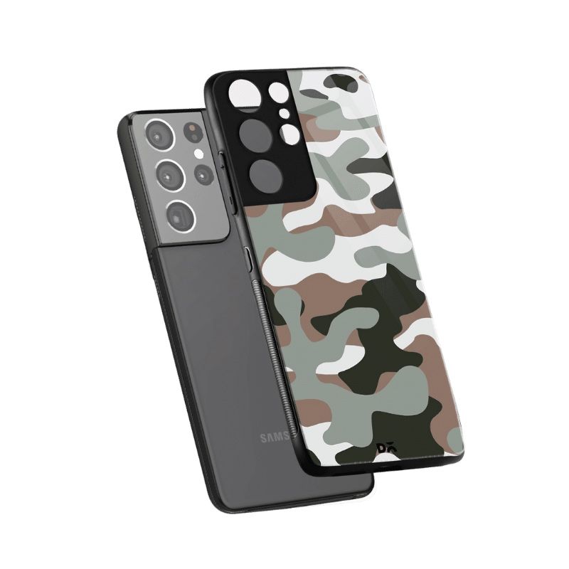 Camouflage Army Glass Case for Samsung Galaxy S21 Ultra | KlippiK Kuwait UAE Saudi Online Shopping