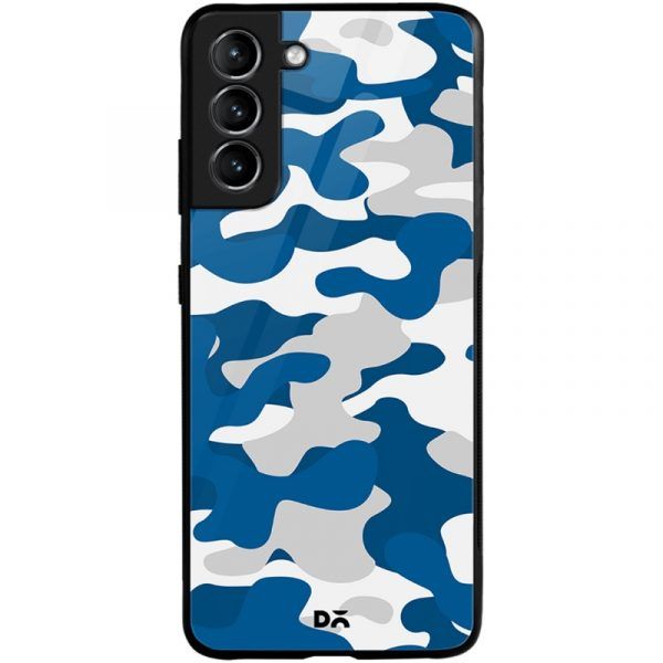 Camouflage Blue Glass Case for Samsung Galaxy S21 | S21 Plus | KlippiK Kuwait UAE Saudi Online Shopping