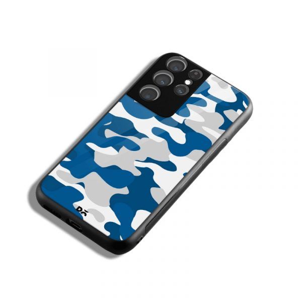 Camouflage Blue Glass Case for Samsung Galaxy S21 Ultra | KlippiK Kuwait UAE Saudi Online Shopping