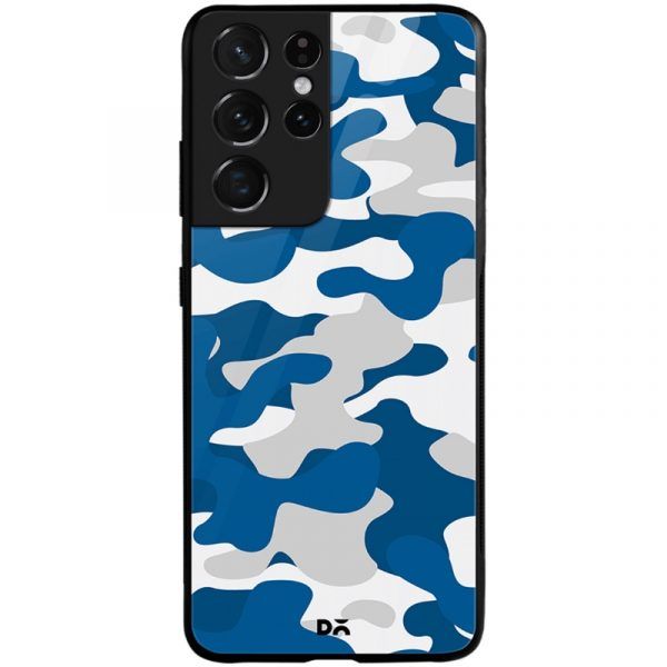 Camouflage Blue Glass Case for Samsung Galaxy S21 Ultra | KlippiK Kuwait UAE Saudi Online Shopping