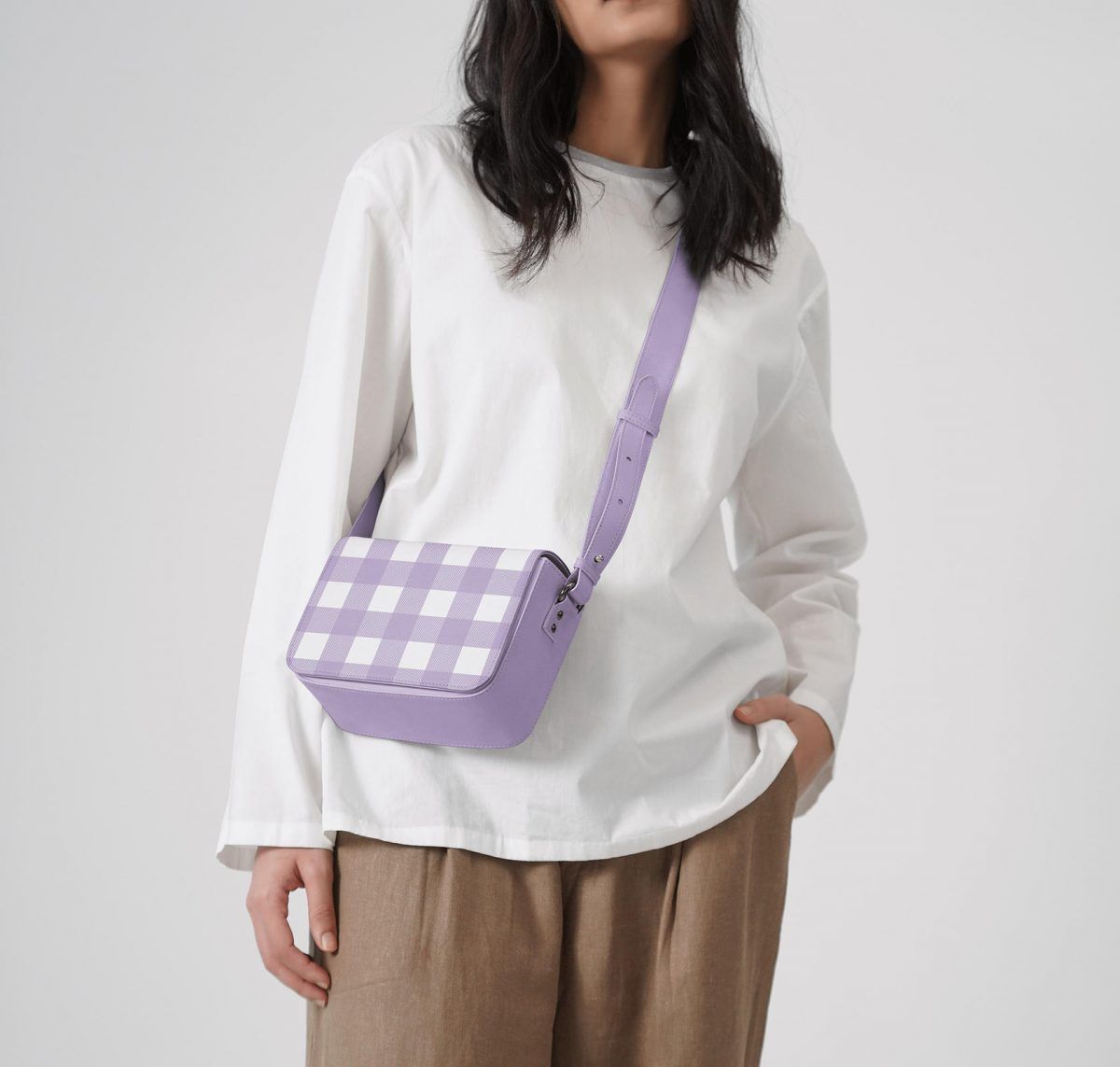 Lavender Gingham Sol Box Shoulder Bag | Shop Online | KlippiK Kuwait UAE Saudi