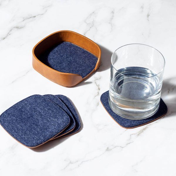 Squircle Felt Coaster Set - Blue - KlippiK Kuwait UAE Saudi - Online Shopping