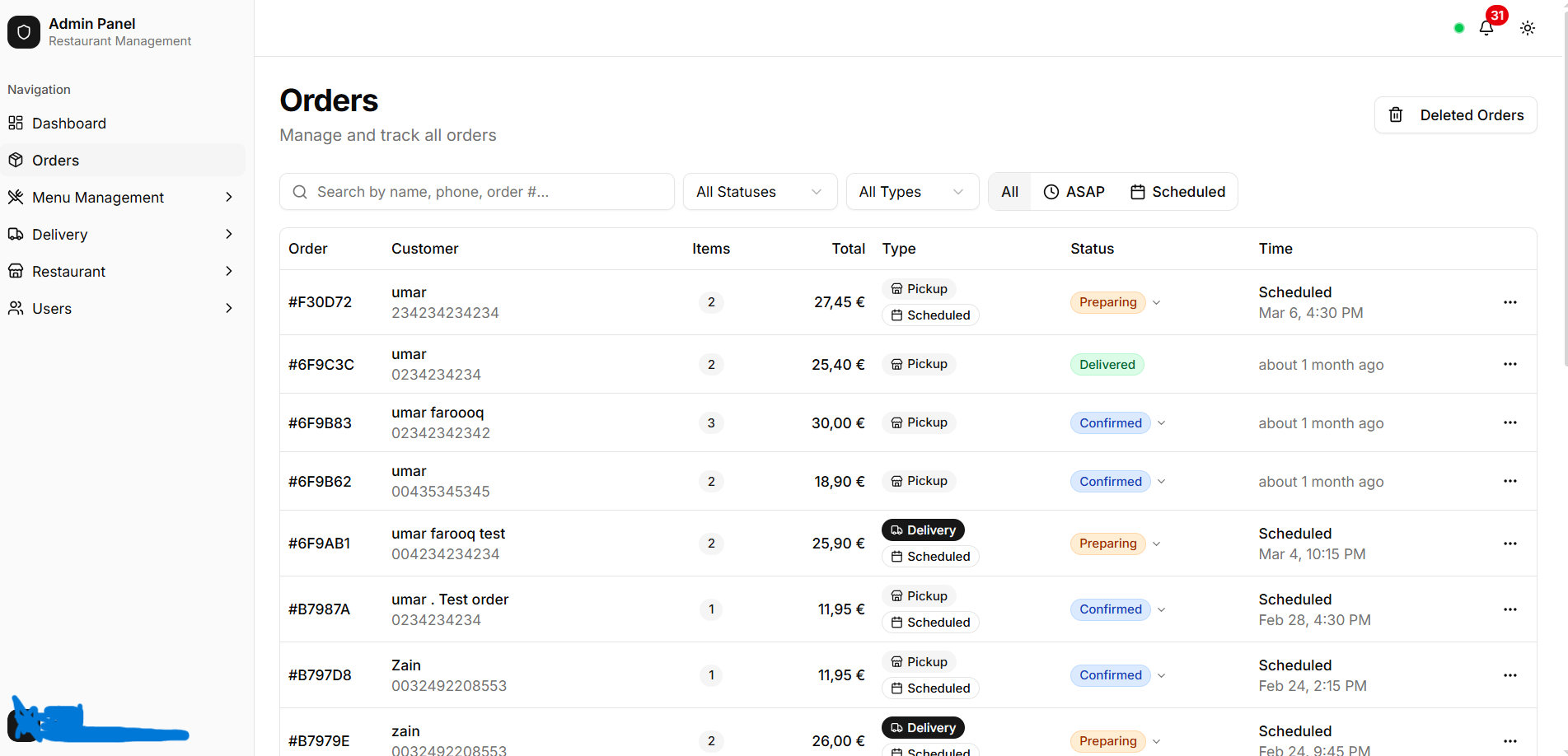 Main Admin Dashboard