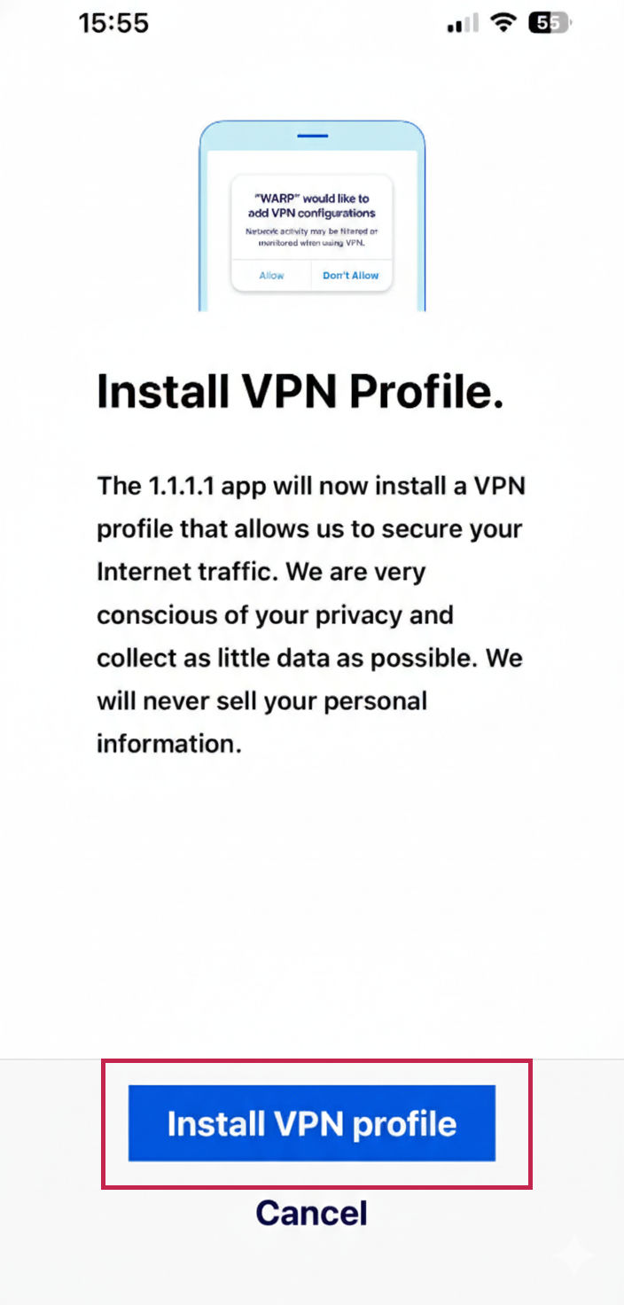 ดาวน์โหลดสำหรับ iOS ขั้นตอนที่ 3 อนุญาต VPN (Always Allow)