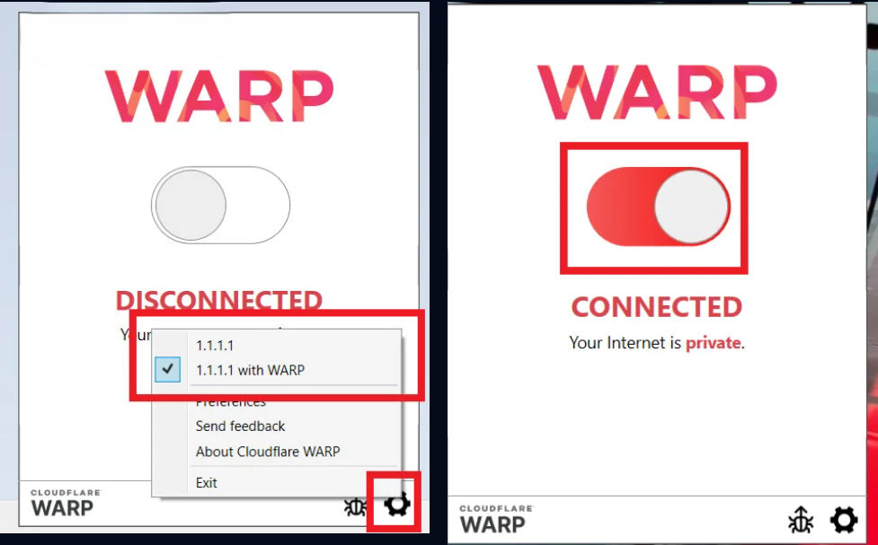 ดาวน์โหลดสำหรับ Windows/Mac OS ขั้นตอนที่ 4 เปิดใช้งาน 1.1.1.1 with WARP
