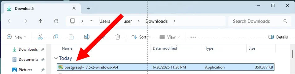 img8 - PostgreSQL installer in Downloads folder