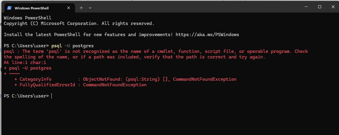 img1 commandline psql not recognized error