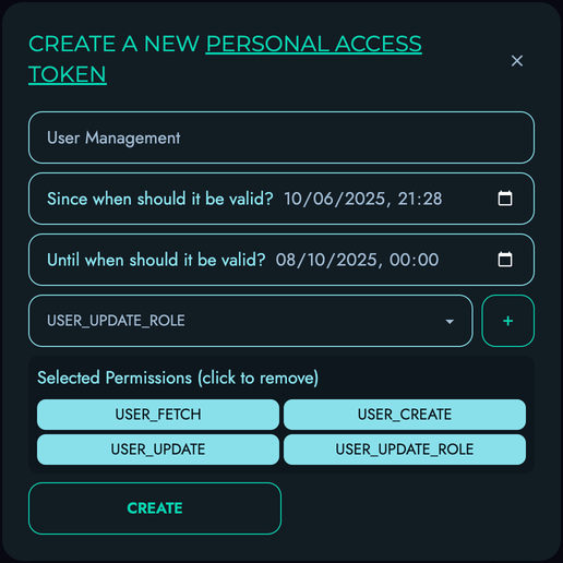 Create PAT Modal