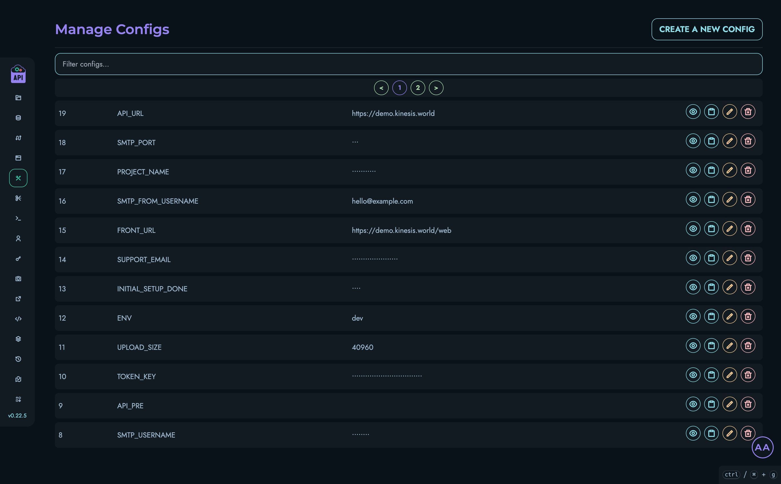 Configs Page