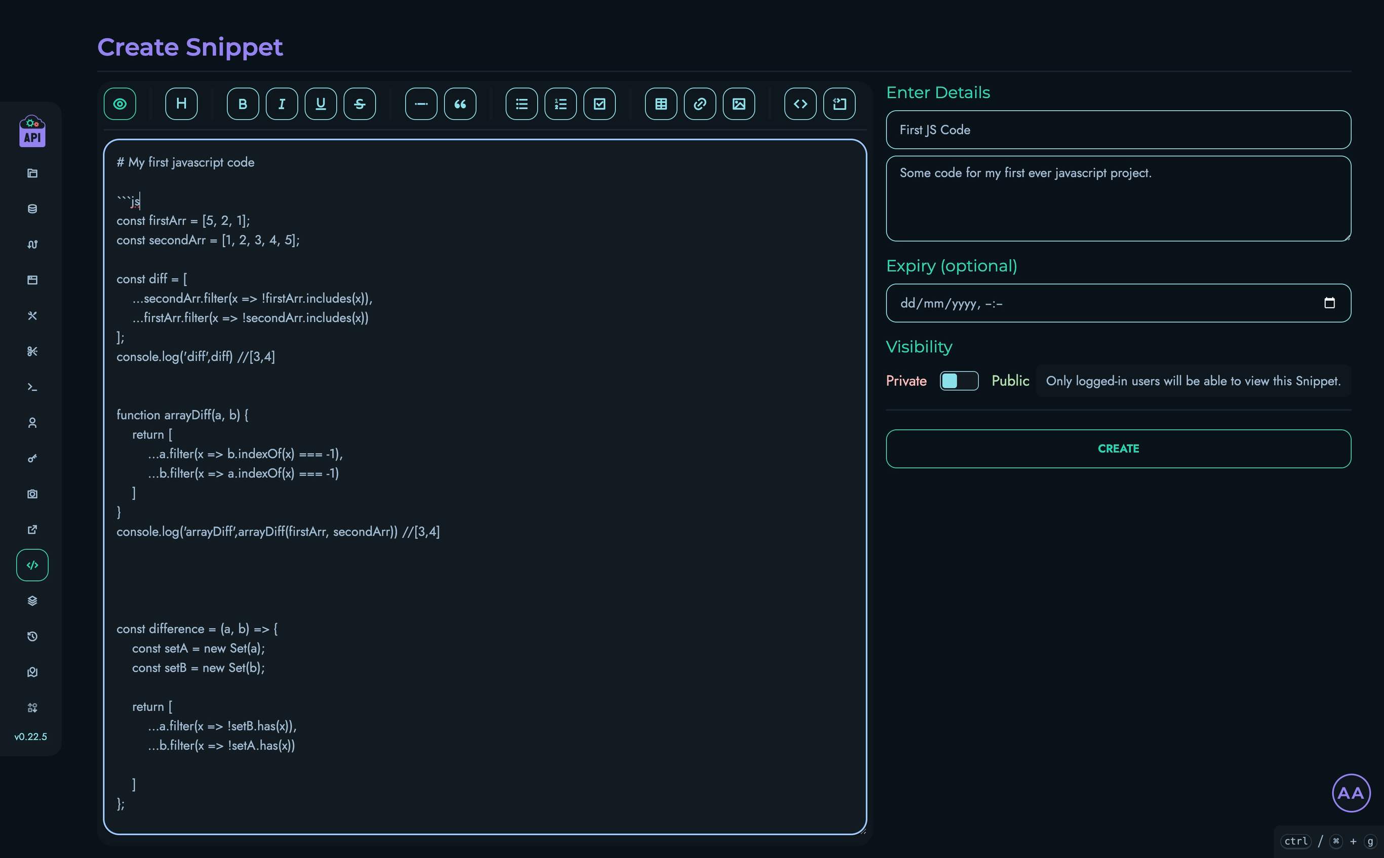 Create Snippet Page