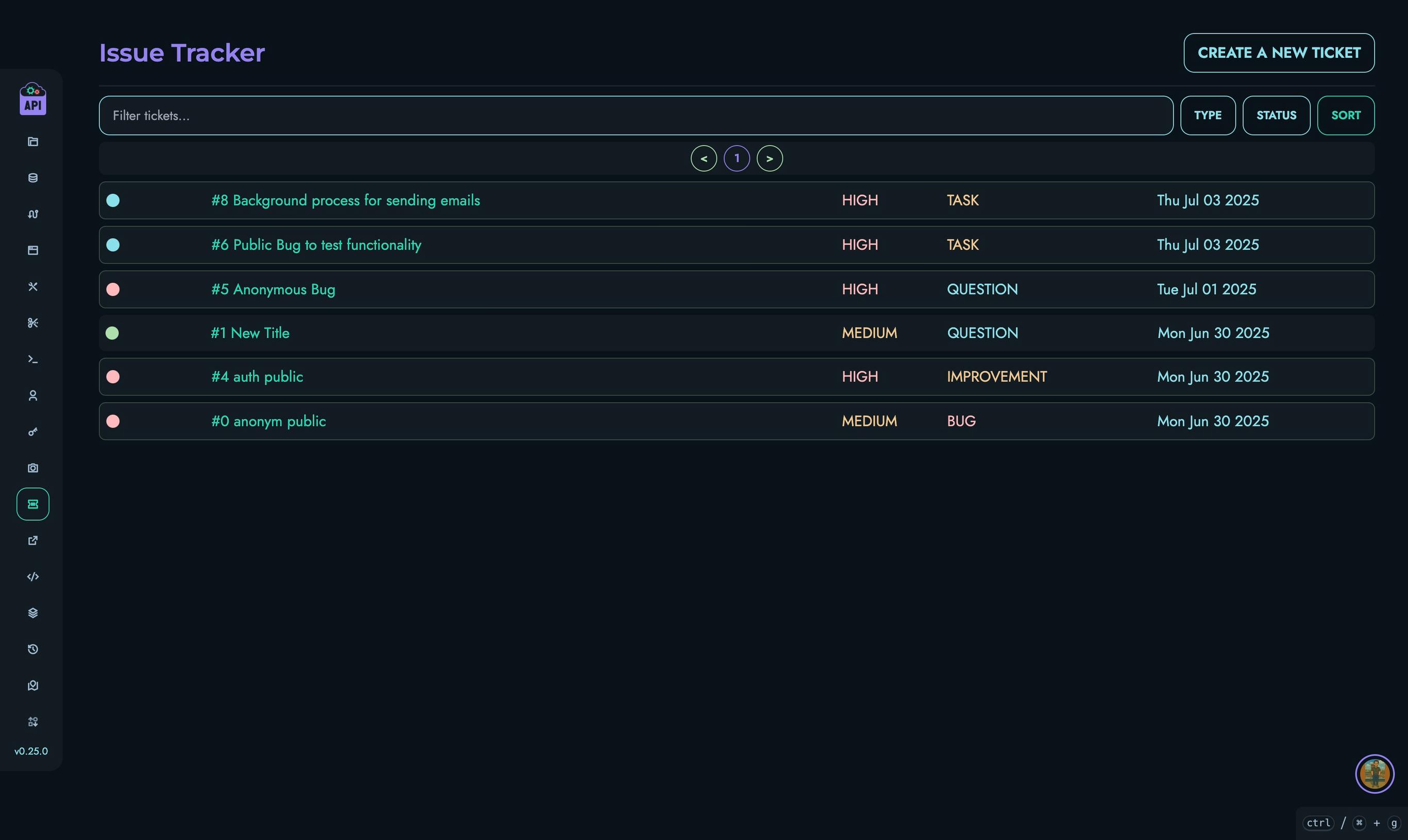 Tickets List Page