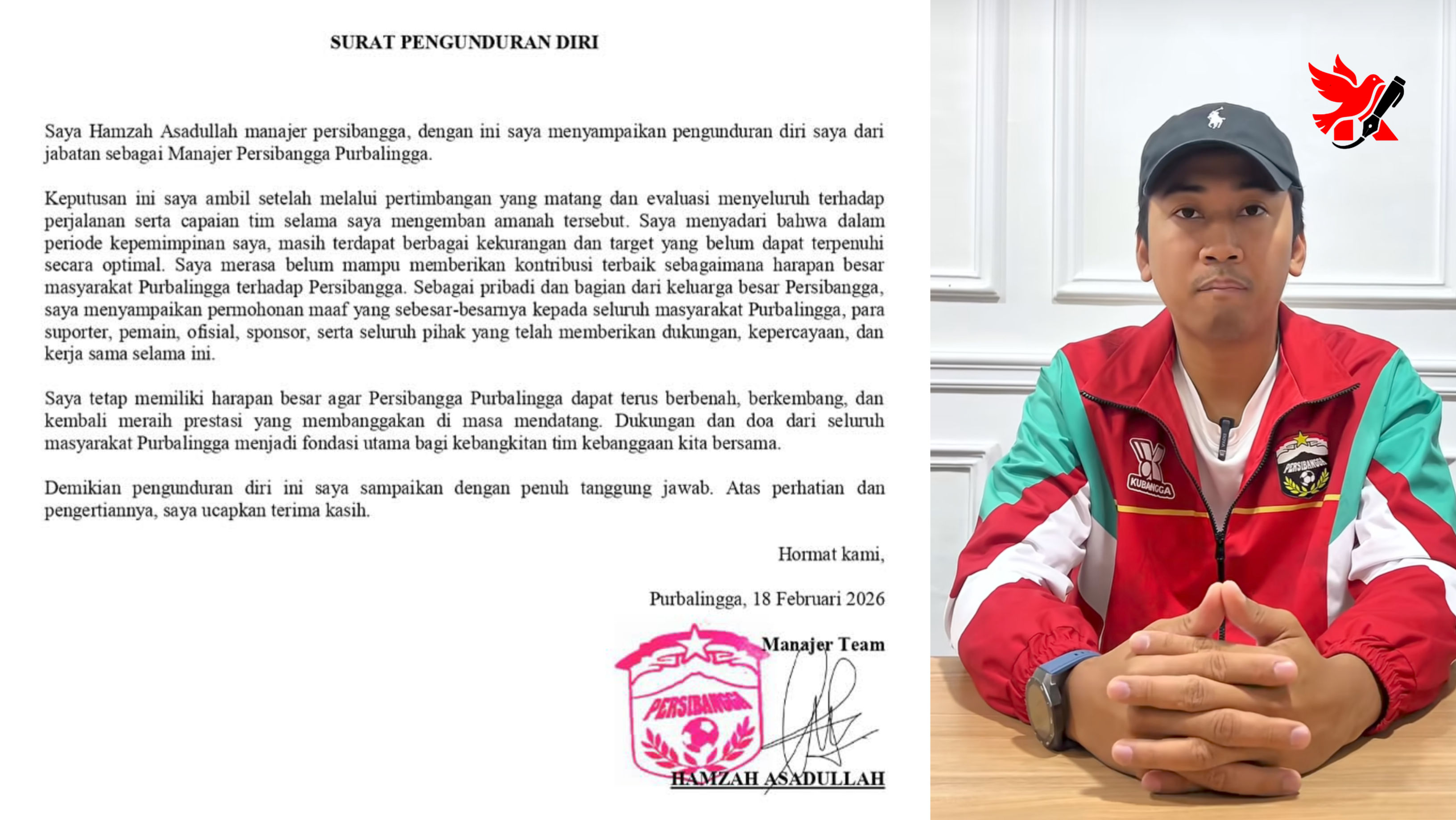 Hamzah Asadullah Resmi Mundur dari Jabatan Manajer Persibangga Purbalingga