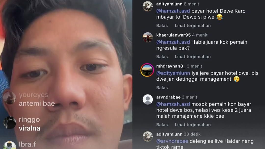 Tangkapan layar berisi keluhan Haidar Nur Afif terkait ketidakmampuan manajemen Persibangga memfasilitasi kebutuhan logistik tim usai menjadi juara.