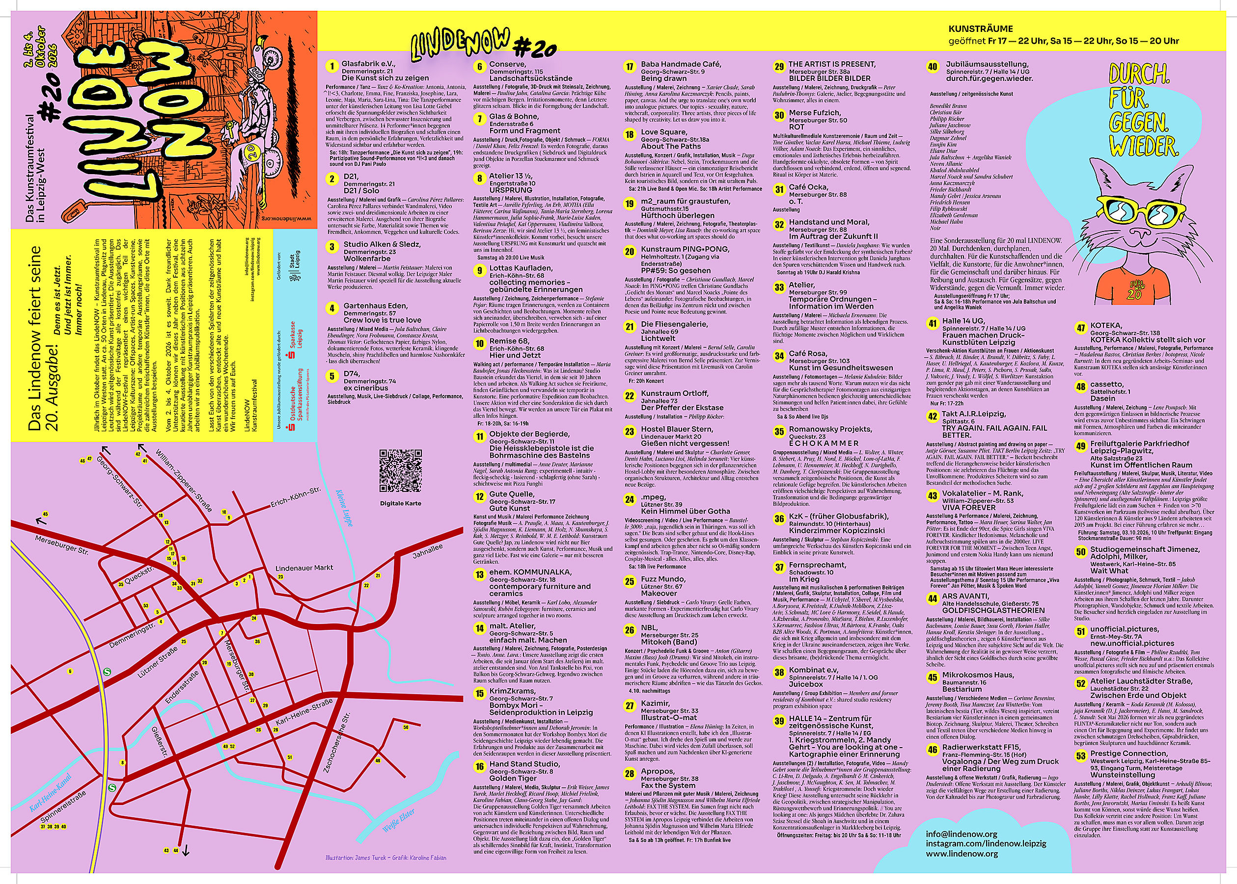 LINDENOW20 programme with a map of all the art spaces in Leipzig West