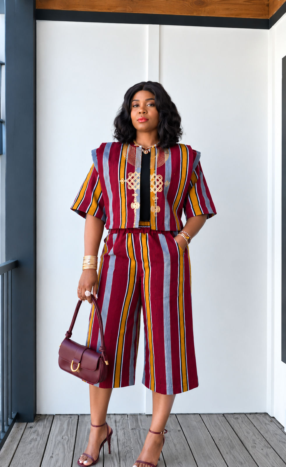 African Hand-made Aso-Oke Two Piece Outfit  — alternate view