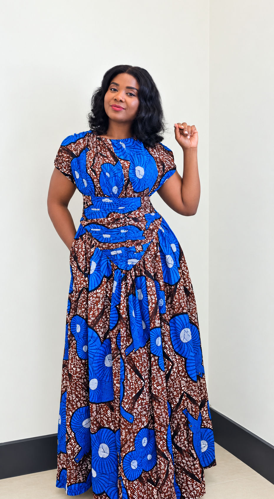 African Print Smocked Maxi Dress 
