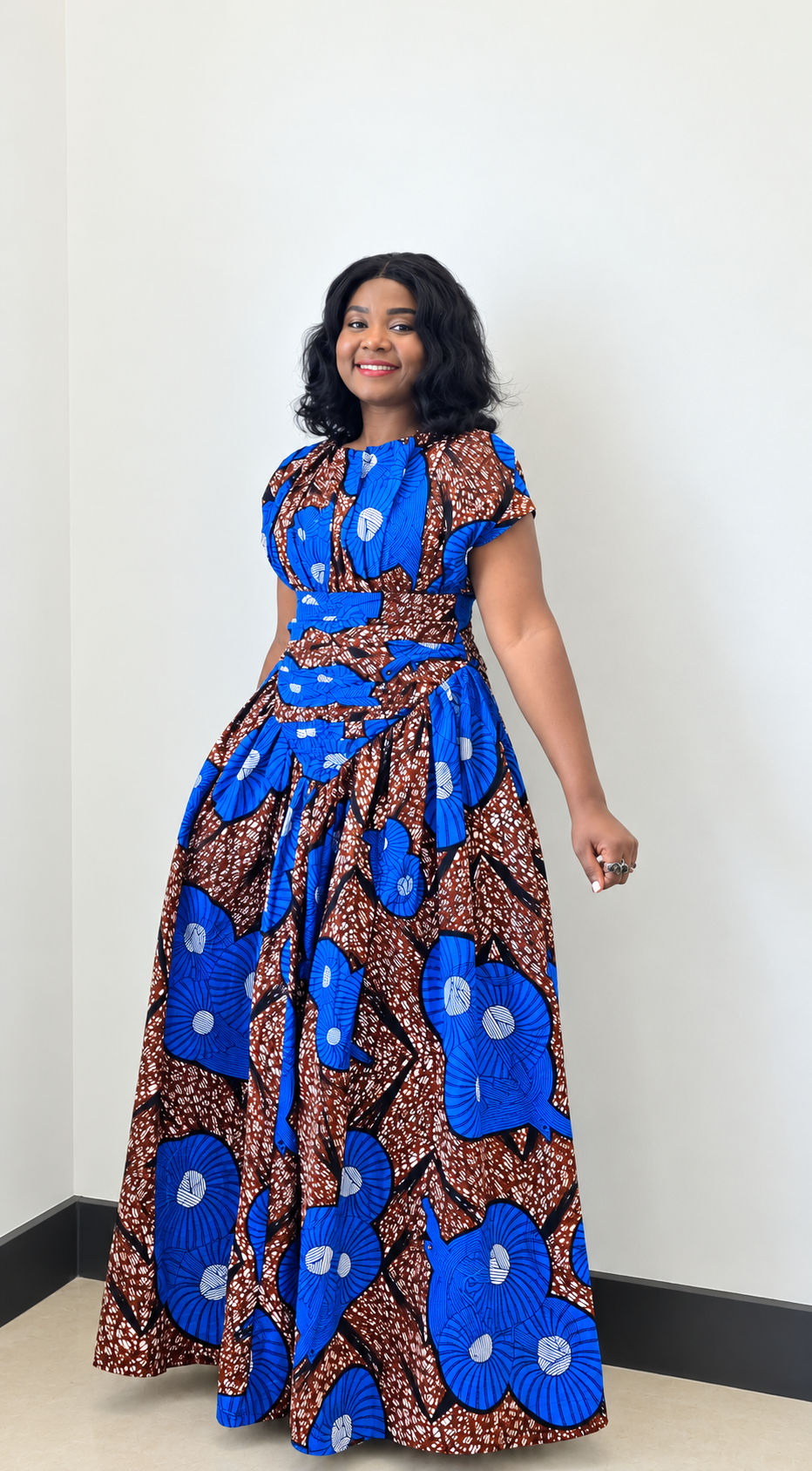 African Print Smocked Maxi Dress  — alternate view