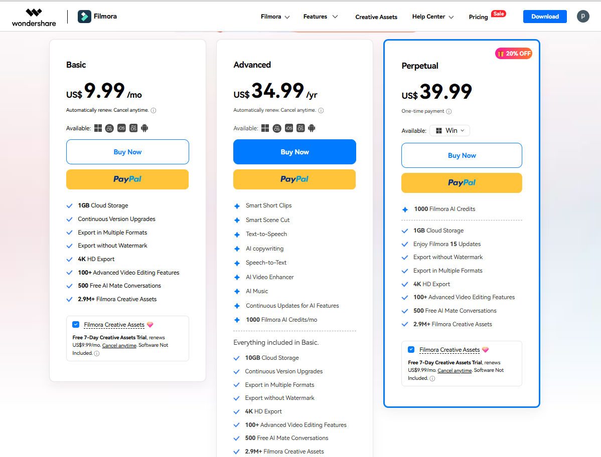 Filmora pricing plans vs free video editing software