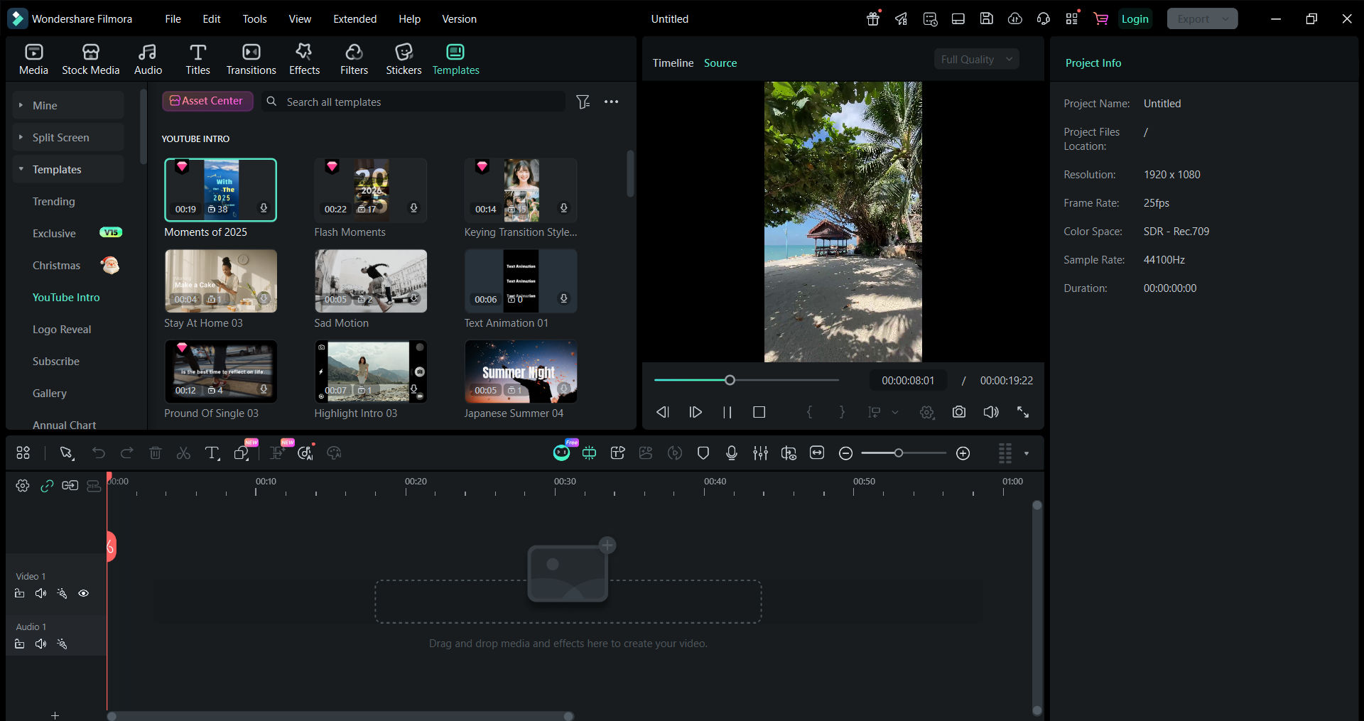 Filmora templates library - paid alternative to best free video editor for YouTube