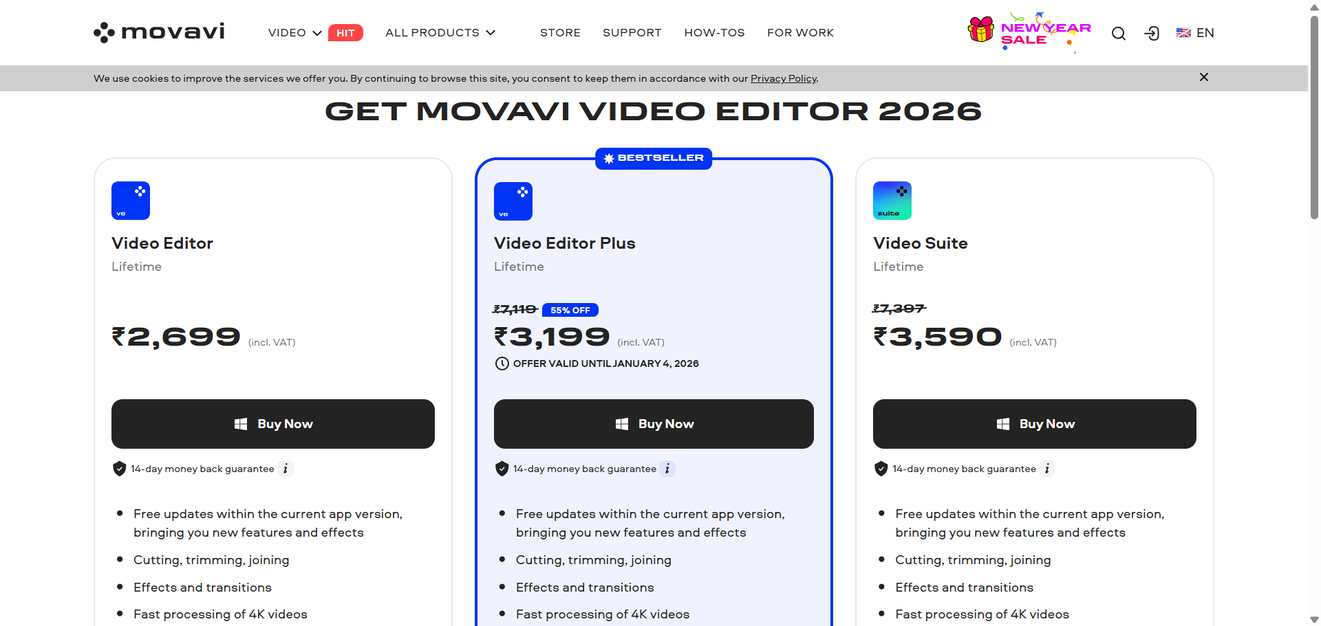 Movavi pricing one-time purchase vs best free video editor for YouTube