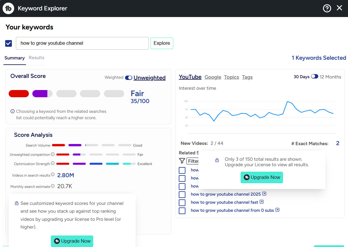 TubeBuddy keyword explorer showing search volume and competition metrics - youtube keyword research tools