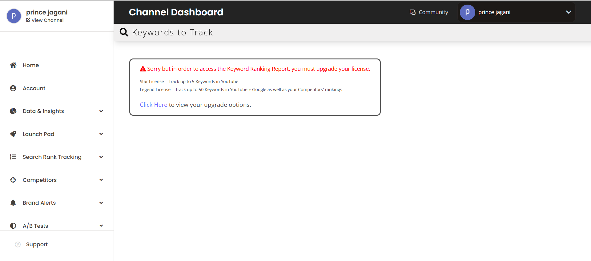 TubeBuddy keyword tracking tool showing keyword performance over time for youtube competitor analysis