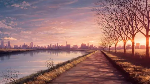 Sunset Over The Riverside Cityscapes wallpaper