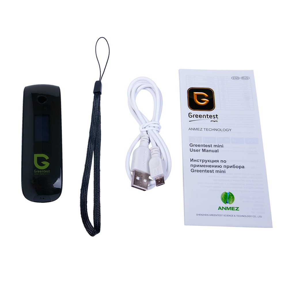Комплектація ANMEZ Greentest Mini з кабелем, ремінцем і документацією