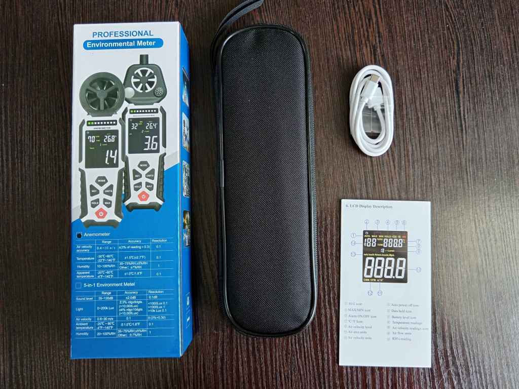 Крильчастий вітровимірювач FLUS ET-975 (0,4...30 м/с) з кольоровим дисплеєм та стовпчиковою шкалою