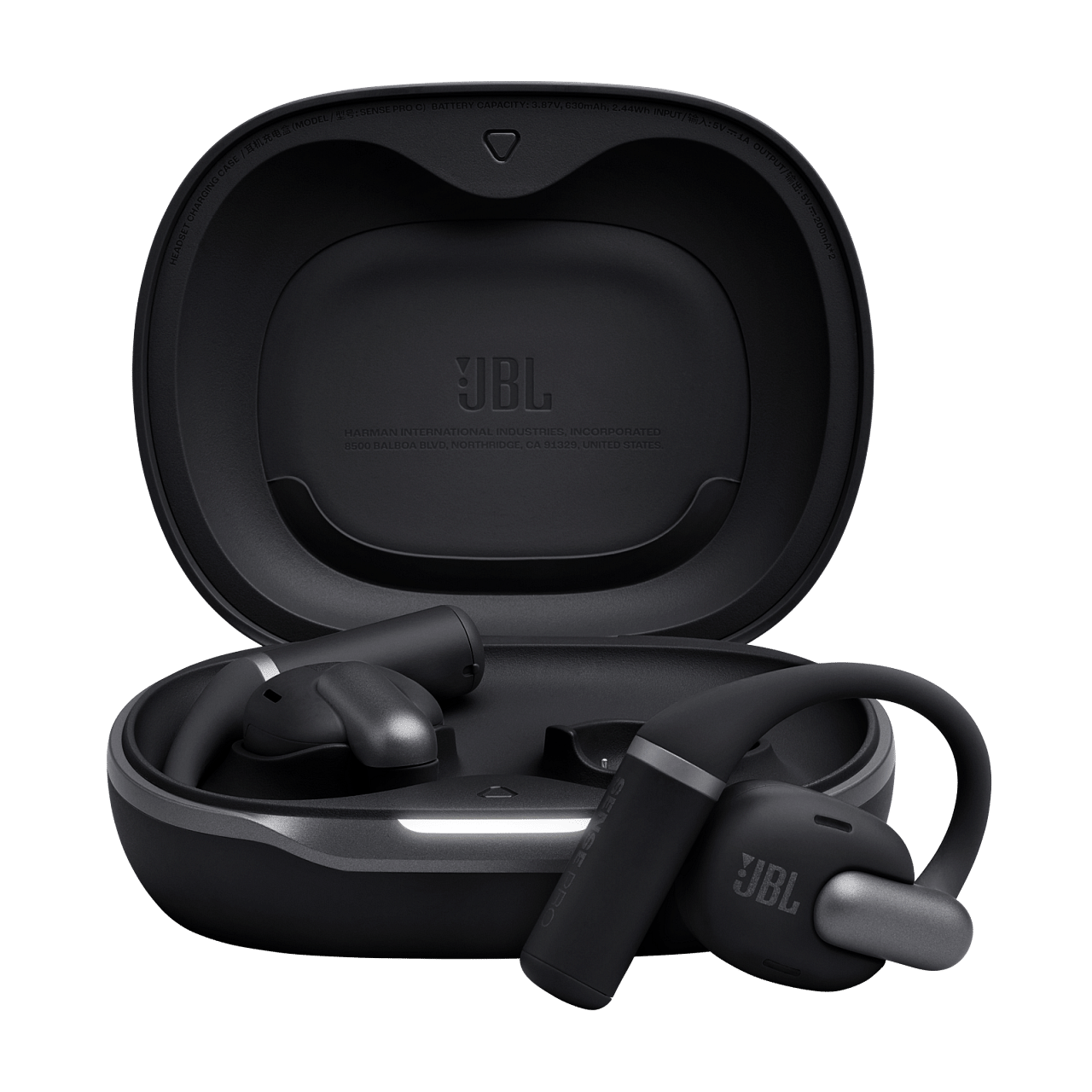 JBL Sense Pro з відкритим зарядним кейсом