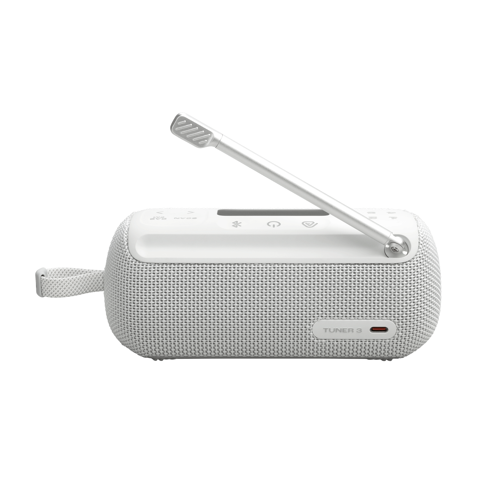 Задня частина JBL Tuner 3 з USB-C роз'ємом і складеною антеною