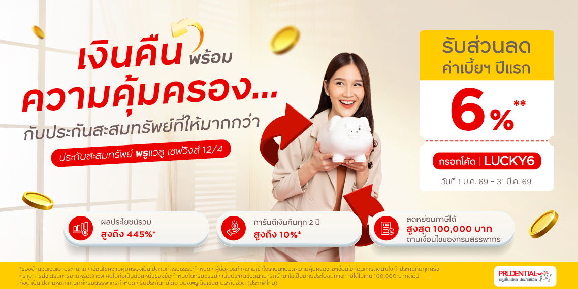 ประกันสะสมทรัพย์ รับส่วนลดค่าเบี้ย 6%**