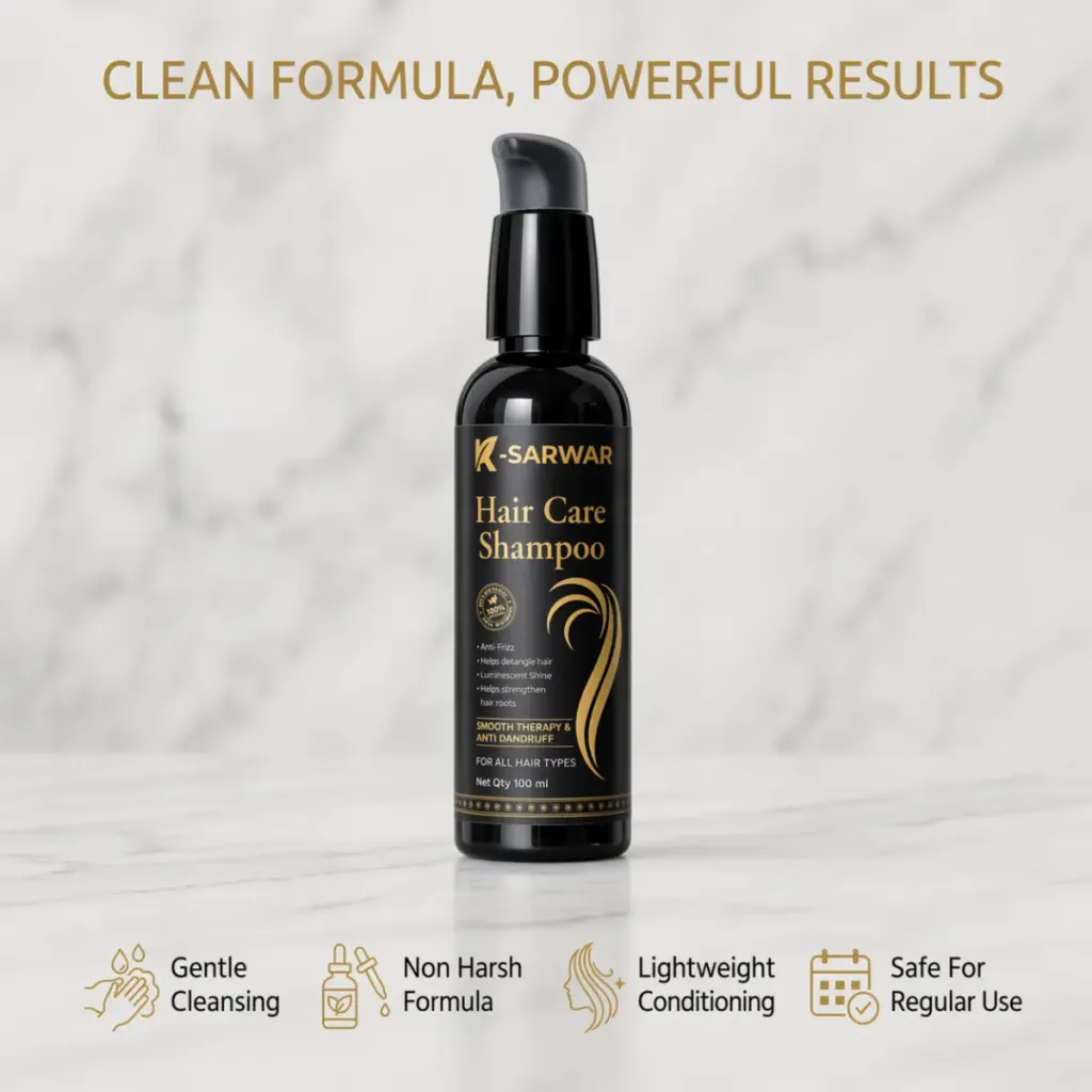 K-SARWAR Hair Care Shampoo | Anti Dandruff & Smooth Therapy | Aloe Vera, Tea Tree, Rosemary, Willow Bark & Panthenol | Anti Frizz, Strong Roots, Gentle Cleansing | For Men & Women | 100 ml thumbnail 5