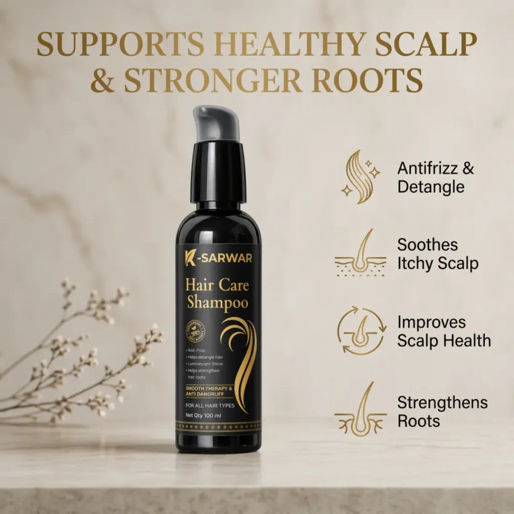 K-SARWAR Hair Care Shampoo | Anti Dandruff & Smooth Therapy | Aloe Vera, Tea Tree, Rosemary, Willow Bark & Panthenol | Anti Frizz, Strong Roots, Gentle Cleansing | For Men & Women | 100 ml thumbnail 2