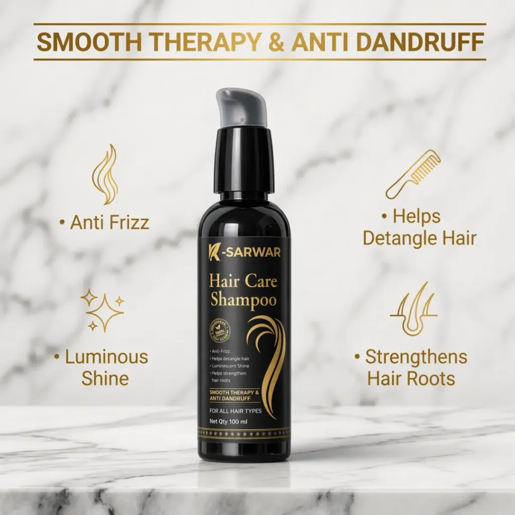 K-SARWAR Hair Care Shampoo | Anti Dandruff & Smooth Therapy | Aloe Vera, Tea Tree, Rosemary, Willow Bark & Panthenol | Anti Frizz, Strong Roots, Gentle Cleansing | For Men & Women | 100 ml thumbnail 4