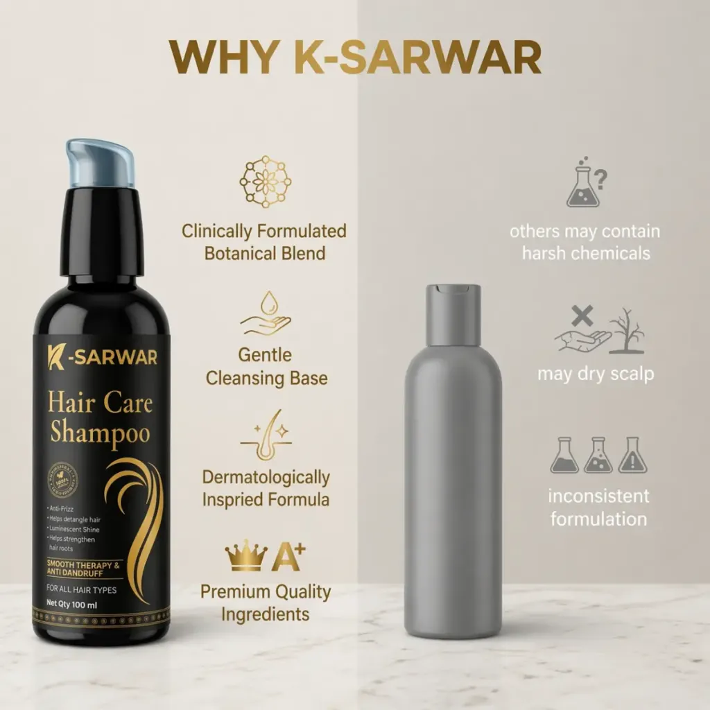 K-SARWAR Hair Care Shampoo | Anti Dandruff & Smooth Therapy | Aloe Vera, Tea Tree, Rosemary, Willow Bark & Panthenol | Anti Frizz, Strong Roots, Gentle Cleansing | For Men & Women | 100 ml thumbnail 6
