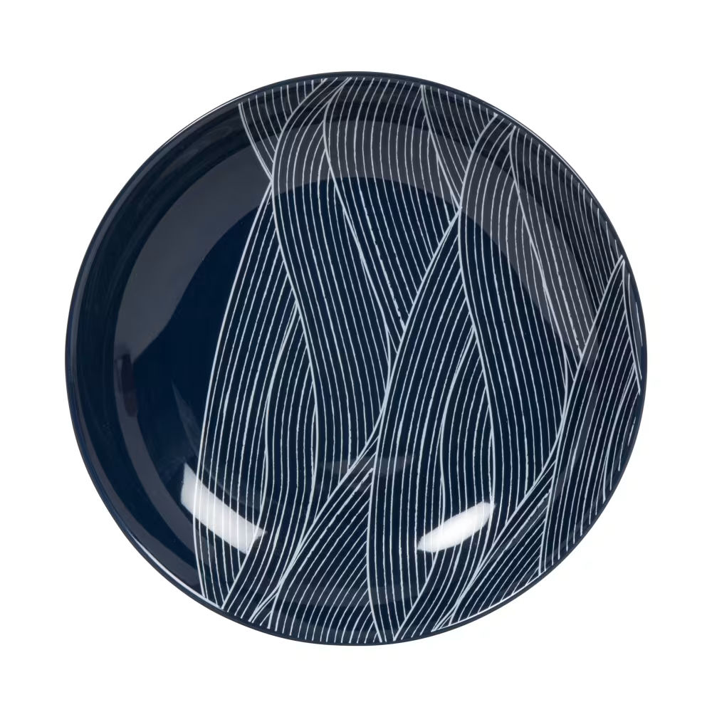 Assiette creuse en porcelaine bleue, motif vagues blanches, Yona