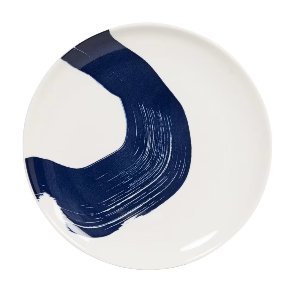 Assiette plate en céramique blanche, motif bleu, Harlem